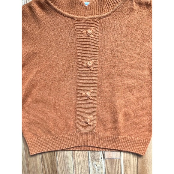 Vintage Silk Angora Blend Mock Neck Sweater Orange Floral Rosettes Size M - Picture 2 of 6